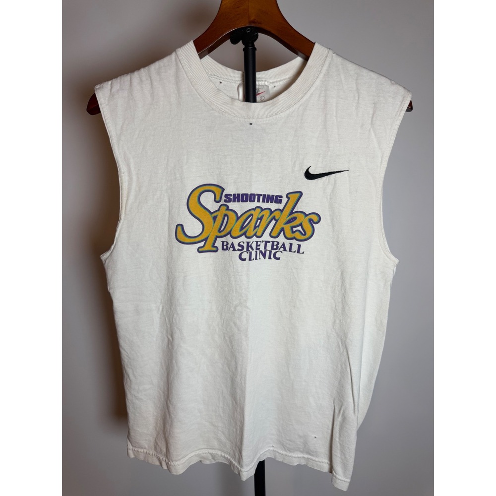 Vintage Nike Shooting Sparks Basketball Clinic Muscle Shirt White Large USA Made
